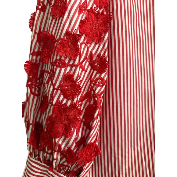 Chicos Embroidered Poplin Striped Red White Button Up Shirt Top Plus 3X - Picture 7 of 9